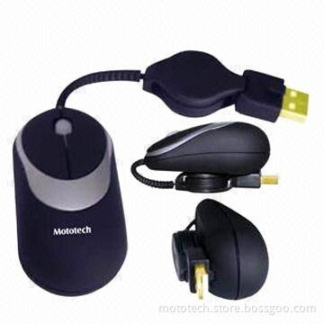 Mini Optical Mouse with Retractable Cable